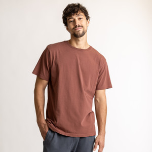Front view of model wearing 100% Regenerative Organic Certified® Cotton - Classic Crew Neck Tee in Masala.