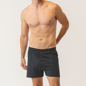 Close up front view of model wearing Organic Cotton Essentials - Boxers in color black.