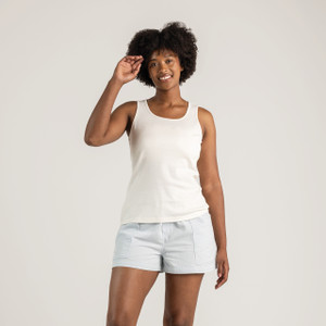 Close up front view of model wearing 100% Regenerative Organic Certified® Cotton  Classic Tank in natural.