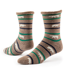 Organic wool snuggle socks in polar stripe taupe.
