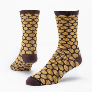 Honey and Black honeycomb patterned organic cotton bee keeper dress socks.
