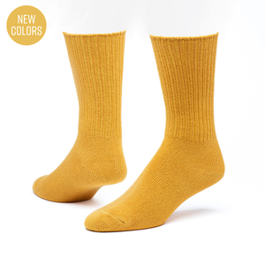 Gold organic cotton classic crew socks.