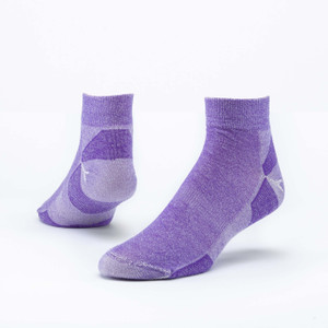 Purple organic wool urban hiker ankle socks.