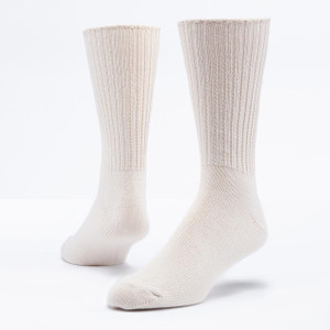 Natural white solid colored organic cotton allergy crew sock.