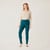 Full body front view of model wearing teal color organic cotton fleece leggings.