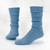 Heathered cornflower wool crew socks.