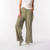 Close up front view of model wearing organic cotton lounge pant in color bay.
