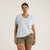 Front view of model wearing organic cotton slouch tee in light blue.