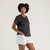 Front view of model wearing organic cotton slouch tee in pepper.