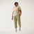 Full body view of model wearing cropped sweatpant in bay.