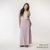 Full body front view of model wearing organic cotton maxi skirt in lavender.