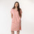 Front full body view of model wearing organic cotton kaftan dress in blush.