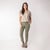 Front full body view of model wearing organic cotton cropped flare pant in bay.