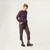 Full body view of model wearing organic cotton classic crew sweater in color plum