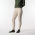 Close up side view of model wearing organic cotton fleece jogger in pearl