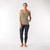 Front view of model wearing organic cotton camisole in color bay