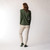 Full body back view of model wearing organic cotton layering tee in color pine