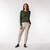 Full body front view of model wearing organic cotton layering tee in color pine