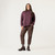Full body front view of model wearing 100% Regenerative Organic Certified® Cotton Funnel Neck Top in color plum.