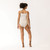 Full body back view of model wearing organic Cotton Women's Low-Rise Bikini in color natural.