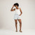 Full body front view of model wearing 100% organic cotton camp shorts in color light blue.