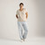 Full body front view of 100% Organic Cotton Workwear Pant in light blue.
