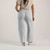 Close up back view of 100% Organic Cotton Workwear Pant in light blue.