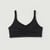 Flat lay of organic cotton ruched bralette in color black.