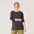 Close up front view of model wearing organic cotton waffle henley in color pepper.