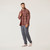 Full body front view of model wearing 100% Regenerative Organic Certified Cotton  Plaid Workwear Shirt in masala.