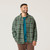 Front view of model wearing 100% Regenerative Organic Certified Cotton Plaid Workwear Shirt in pine