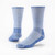 Blue organic wool mountain hiker socks.