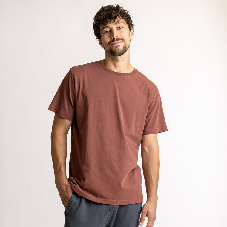 Front view of model wearing 100% Regenerative Organic Certified® Cotton - Classic Crew Neck Tee in Masala.