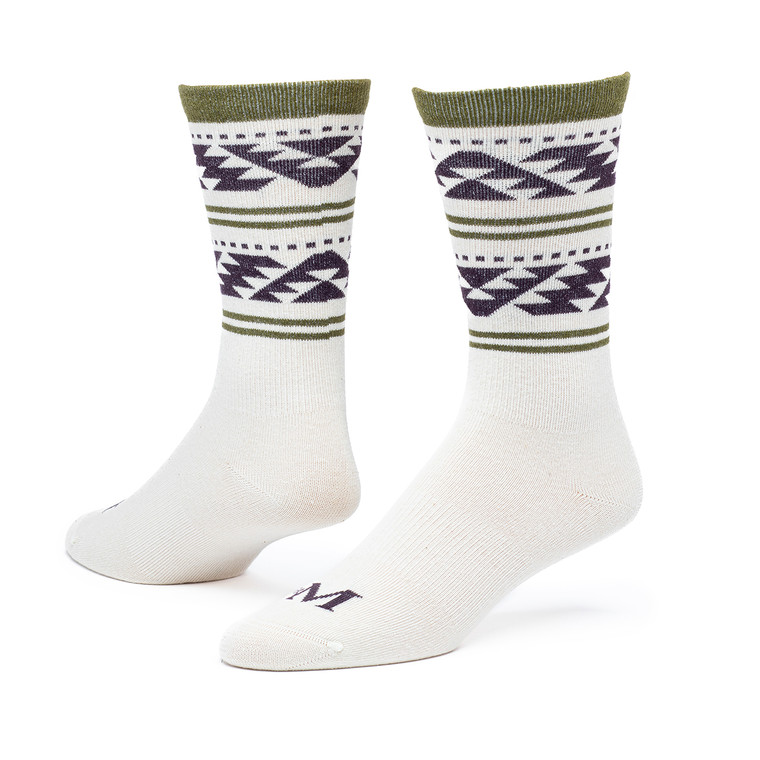 Organic Cotton Patterned Crew socks in geometric stripe natural.