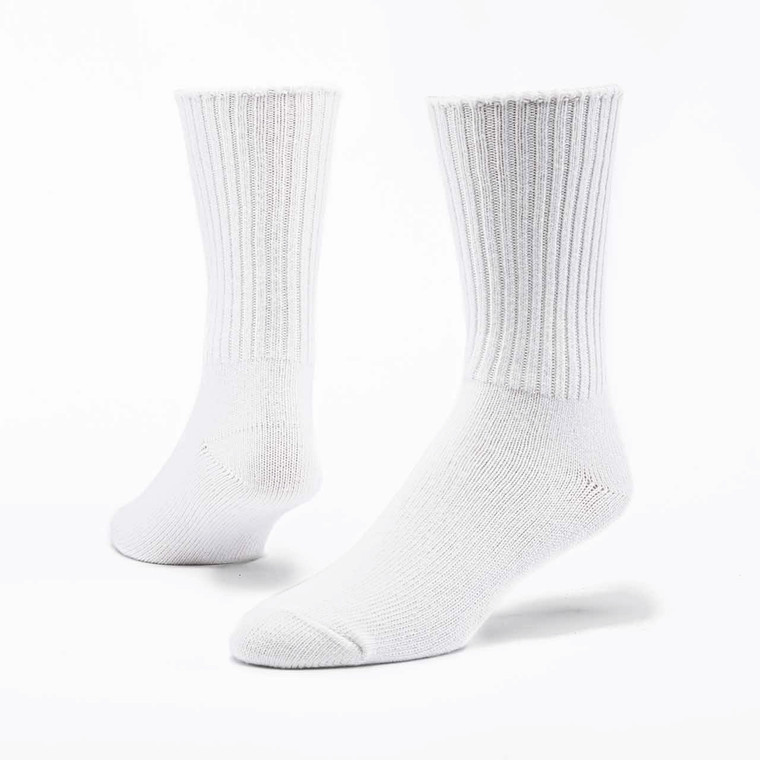White organic cotton classic crew socks.