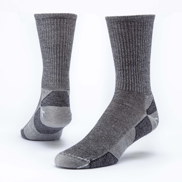 Black organic wool urban hiker crew socks.