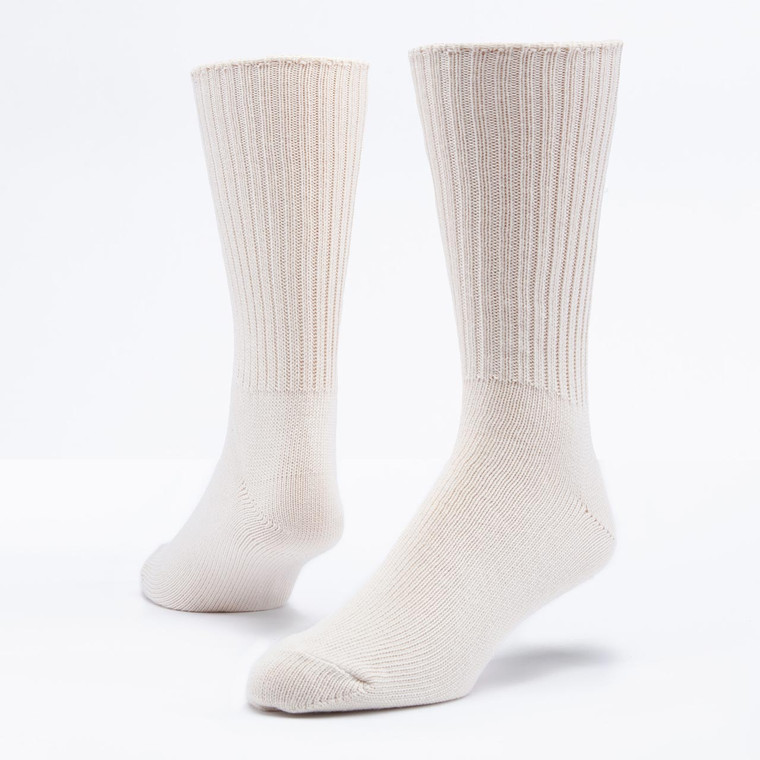 Natural white solid colored organic cotton allergy crew sock.